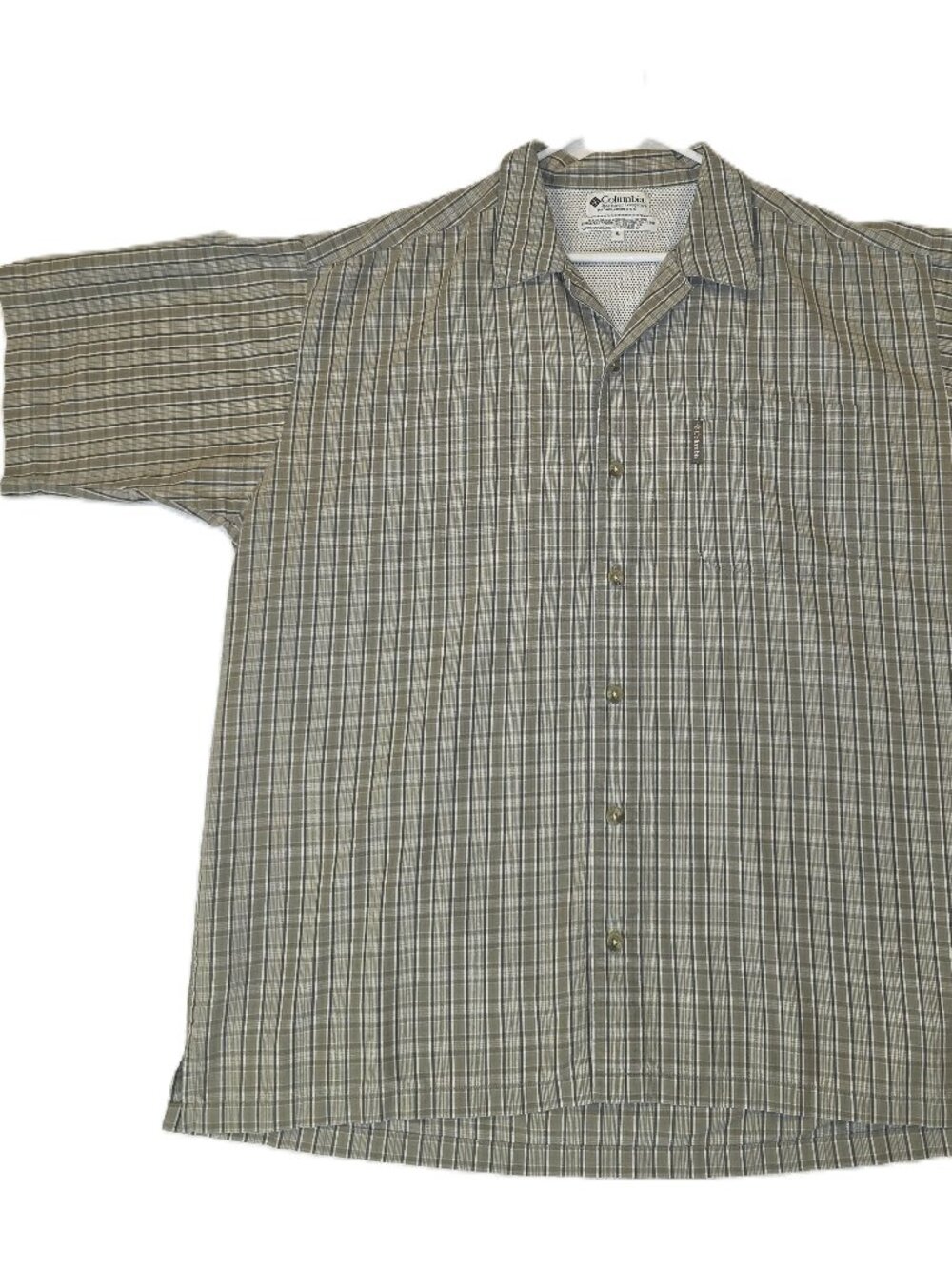 Columbia Shirt Mens XL Short Sleeve Button-down Olive Plaid